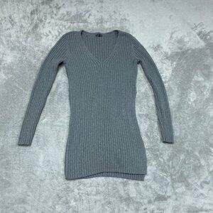 Express Womens Ribbed Knit V-Neck Long Sleeve Sweater Grey Size L a0495